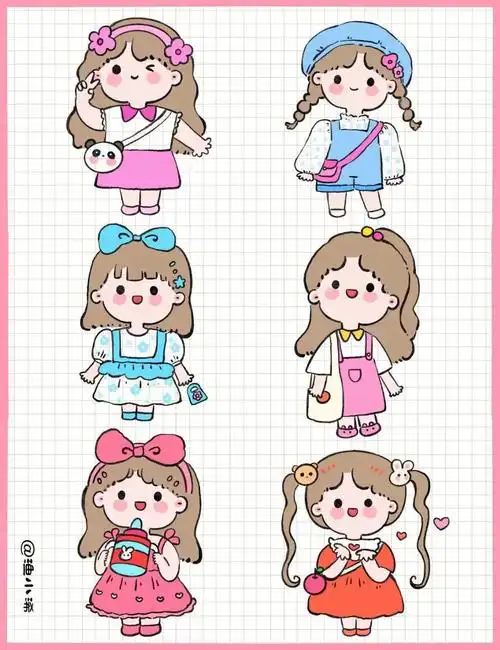 可爱小女孩简笔画手帐素材