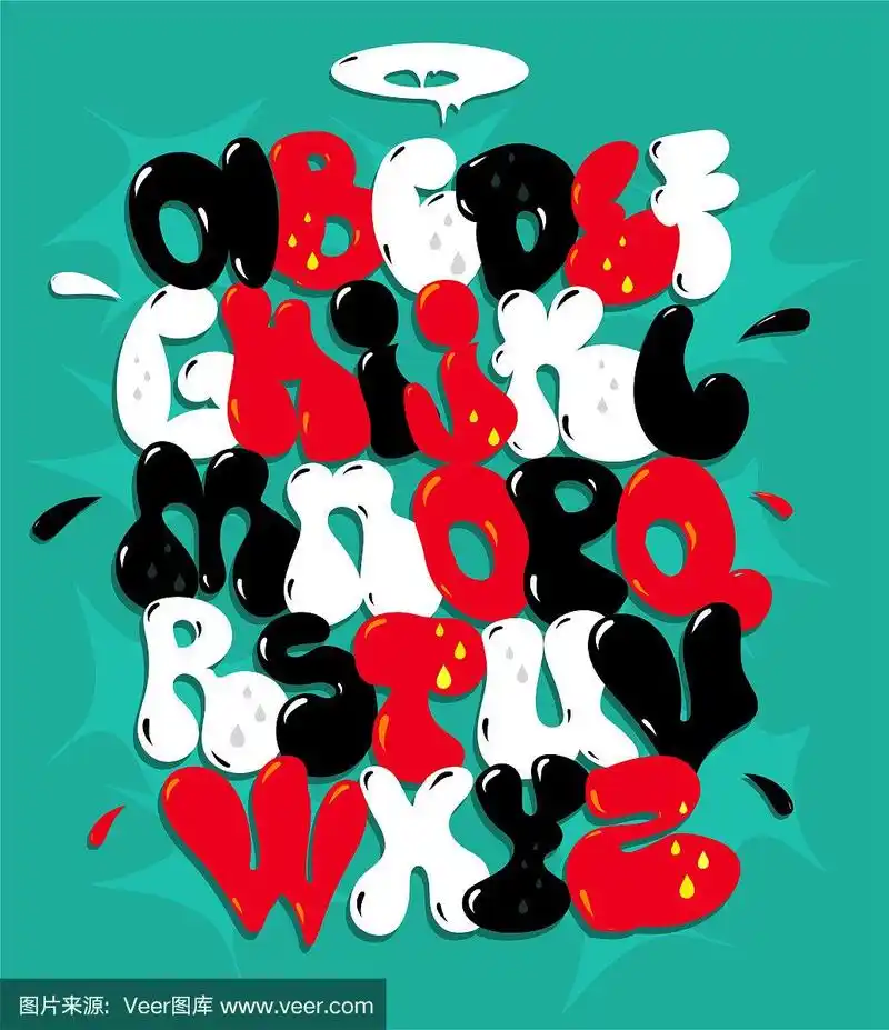 嘻哈泡泡涂鸦字体矢量