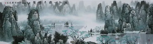 纯手绘八尺对开横幅临摹白雪石写意漓江镜面山水画名人字画国画