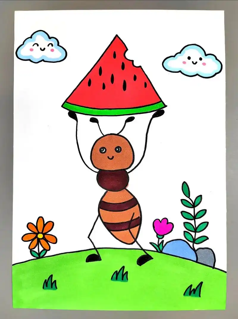 一起来画蚂蚁搬西瓜,简单好看,快来试试吧#图文伙伴计划 #蚂 - 抖音
