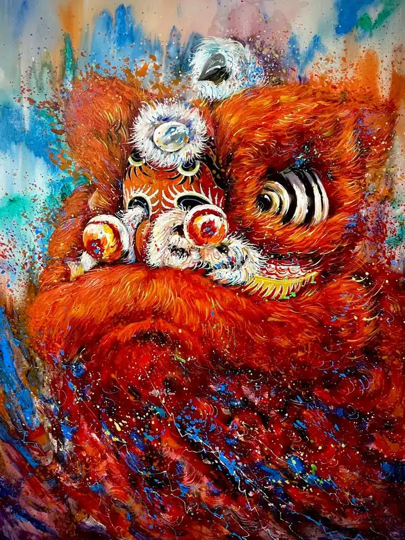 醒狮原创绘画作品.醒狮原名为瑞狮,因为"瑞"字粤语谐音"睡" - 抖音