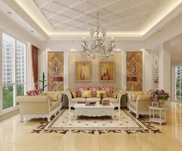 现代欧式客厅地板瓷砖拼花造型图片_装信通网效果图