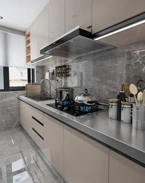 304不锈钢橱柜定制整体橱柜开放式厨房厨柜一体式厨房灶台不锈钢台面