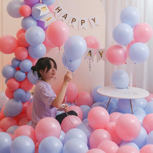 网红马卡龙气球无毒儿童生日装饰场景布置粉色彩色系周岁派对汽球