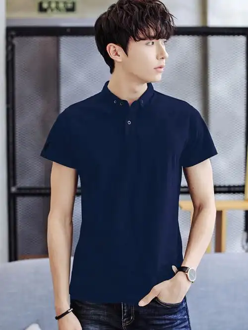 不吃这套新款夏季立领短袖polo衫棉t恤男翻领有领带领男士大码男装 灰
