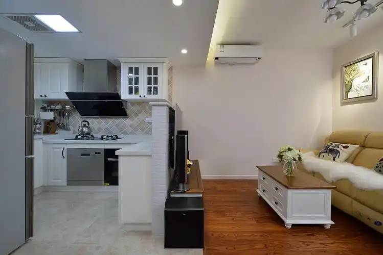 装修效果图典雅田园设计开放式厨房客厅家居效果图温馨简约风开放式