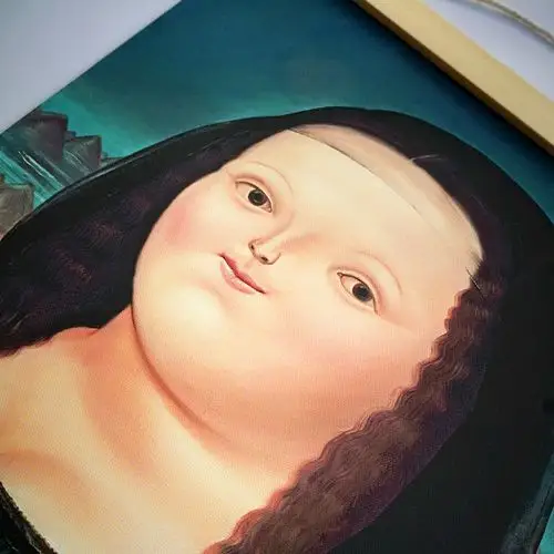 胖胖的蒙娜丽莎油画 可爱趣味装饰画卧室餐厅挂画 咖啡店小装饰物