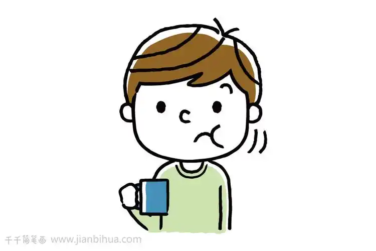 勤漱口讲卫生正在漱口的弟弟简笔画