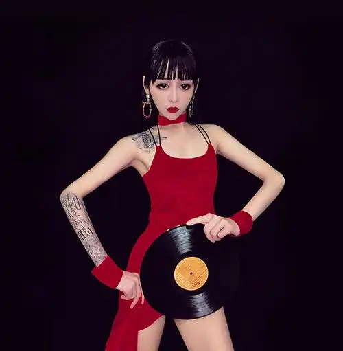 舞依芭酒吧ds演出服新款夜店dj女歌手服复古性感长裙gogo秀领舞服