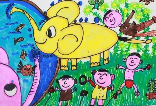 《大象乐园》/少儿绘画作品/儿童画/网络美术馆_中国少儿美术教育网