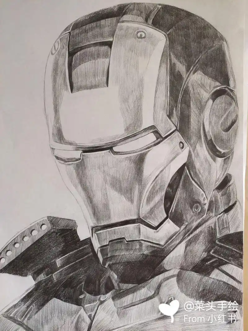 素描手绘|钢铁侠 发一幅之前7315的钢铁侠素描练习 开尺寸 素描