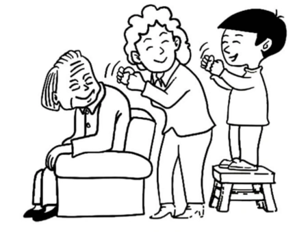 想画一幅小孩给老人捶背的画