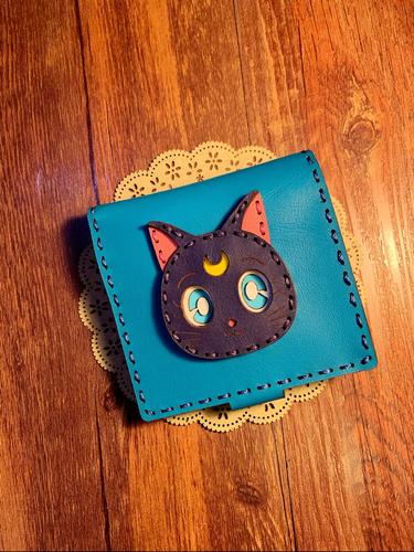美少女战士露娜猫咪手工牛皮真皮短款钱包(定做)