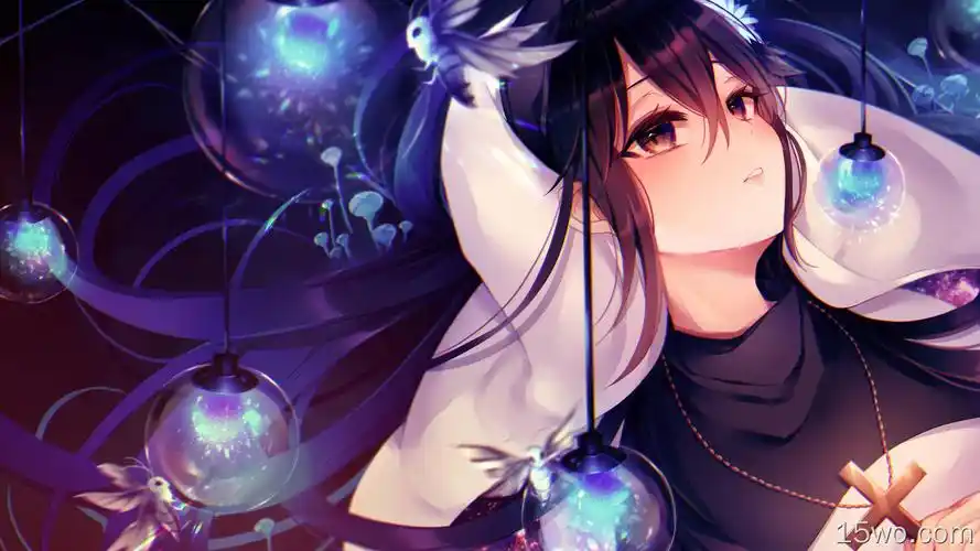 动漫原创女孩blackhair十字架lamp高清壁纸