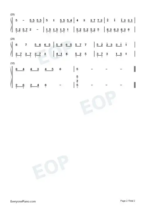 飞鸟和蝉-c调简单版-你有被治愈到吗双手简谱预览2