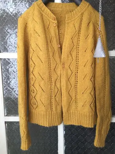 姜黄色女士棒针马海镂空开衫-编织教程-编织人生