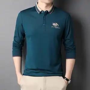 报喜品牌长袖t恤男春秋新款刺绣翻领polo衫中年男士体恤衫大码190
