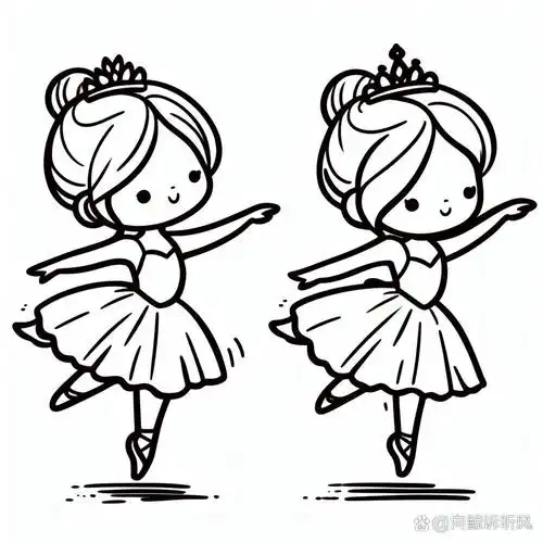 给女儿的涂色简笔画 - 跳芭蕾的小公主