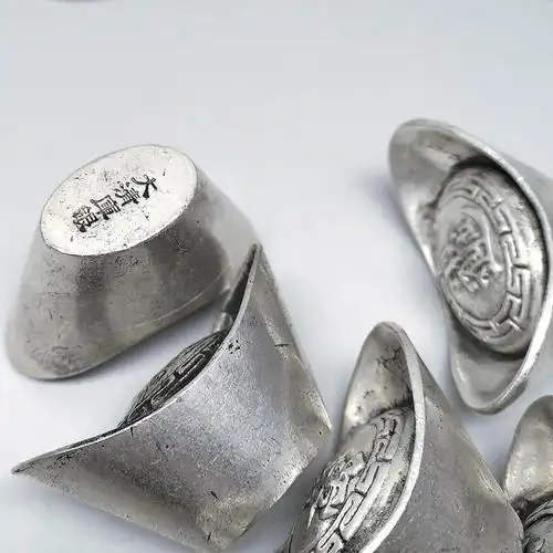 旬谨纪仿古代银子元宝银子道具古玩实心银锭子铜材质禧字银