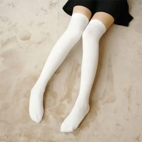 过膝高筒袜黑色显瘦针织毛线细竖条灰色长筒女不起球学生秋冬保暖