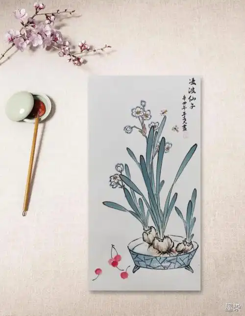 最后一步花头周围晕染淡淡华青色可以凸现水仙花的纯净高洁#写意国画