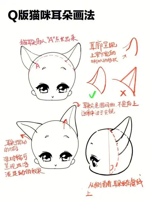 q版猫耳朵画法内附8种动物耳朵