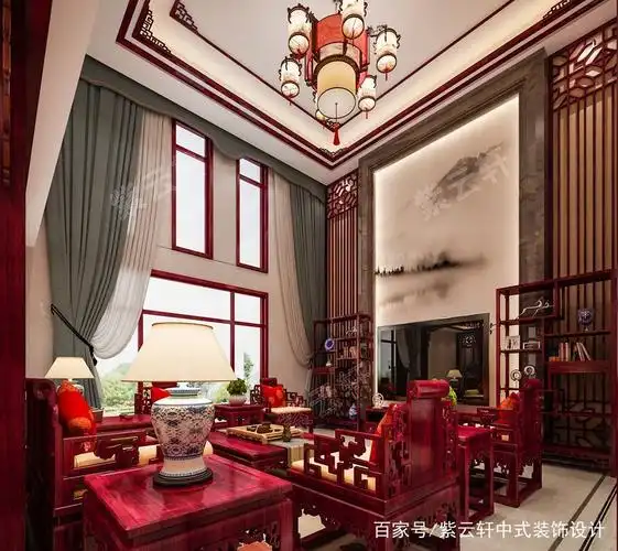 复式楼的客厅中式装修,看起来真跟别墅无差别