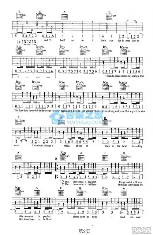 innocence吉他谱 c调_音乐之家编配_艾薇儿-看谱啦