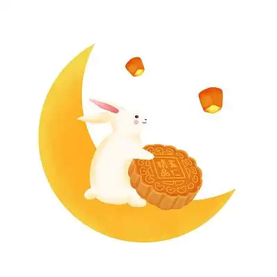 中秋节卡通手绘插画可爱兔子月饼月亮免抠psd素材