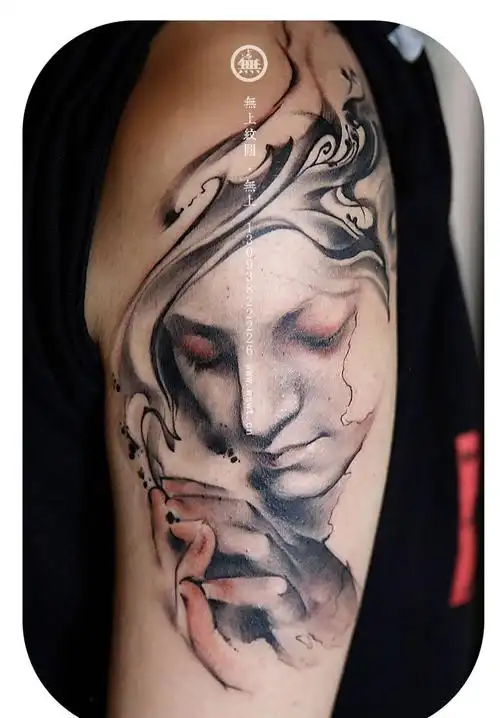 圣母纹身图片_成品手臂人物肖像写实原创宗教纹身图案