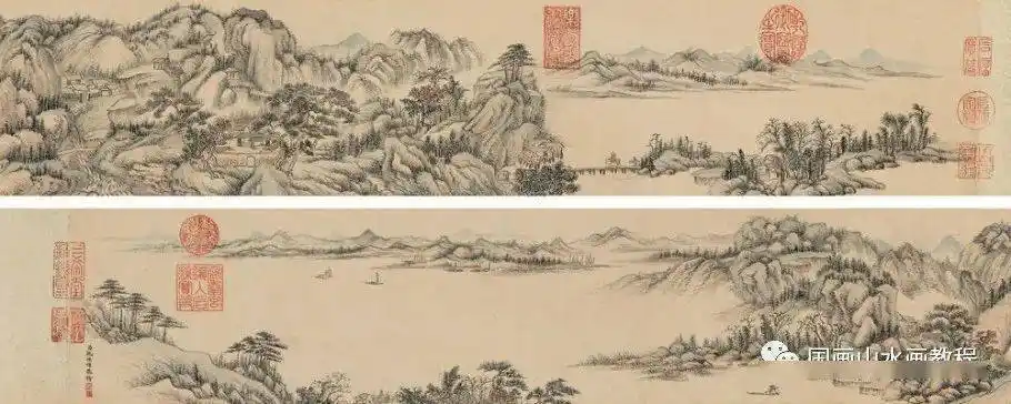 国画长卷,清代画家沈映晖的山水画作品赏析