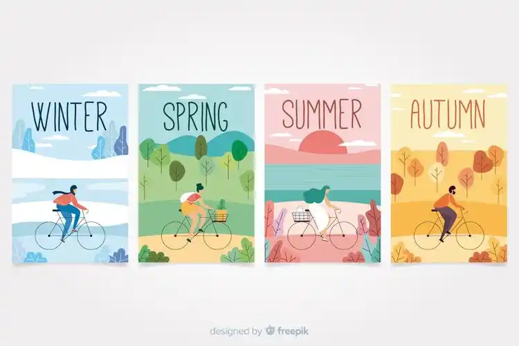 彩色手绘四季海报模板