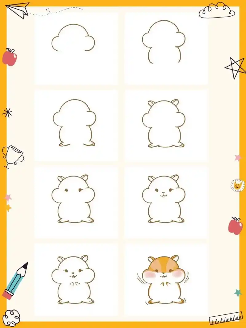 7张图解锁一只仓鼠简笔画 仓鼠的简笔画教程～ 仓鼠亚科(学名:criceti