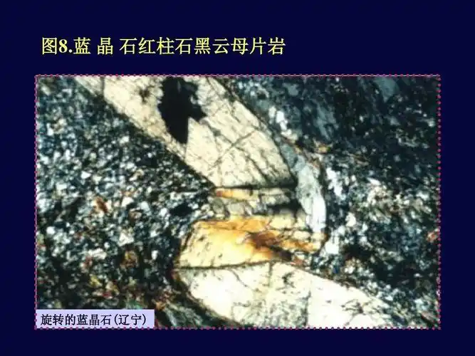 蓝 晶 石红柱石黑云母片岩 旋转的蓝晶石(辽宁)