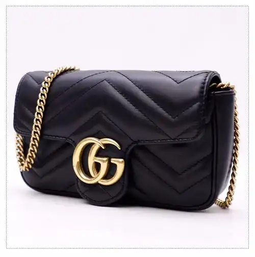 【二手95新】古驰/gucci 女包 黑金marmont mini hm3807