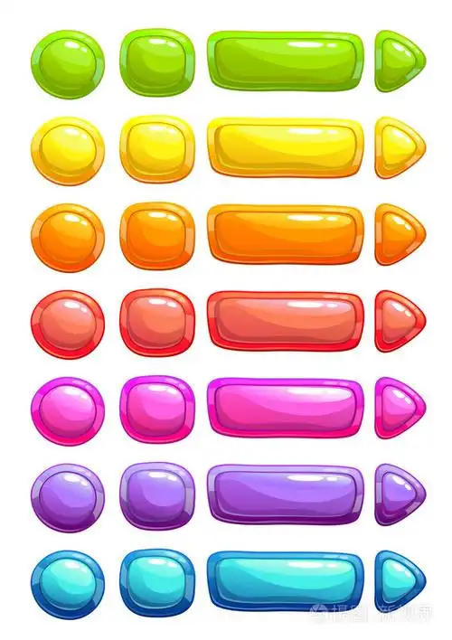 可爱的卡通炫彩矢量果冻按钮