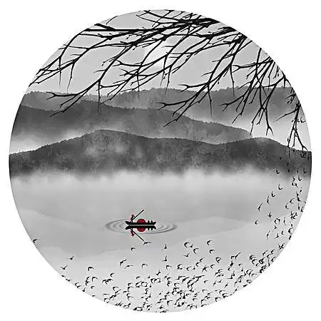 圆形现代水墨山水画