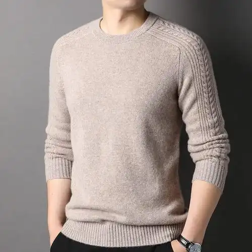 dafy品牌轻奢羊绒衫男士马鞍肩秋冬新款加厚纯羊绒毛衣长袖扭花圆领