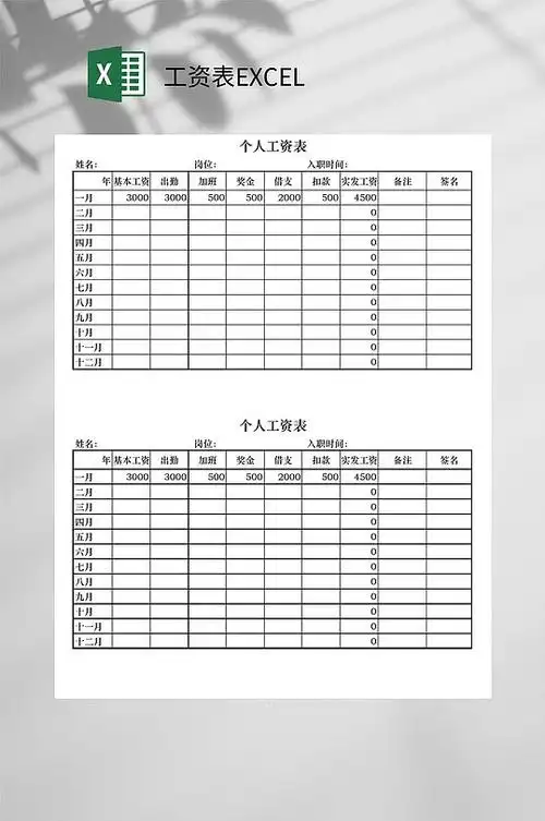 简约大气十二月份个人工资表excel