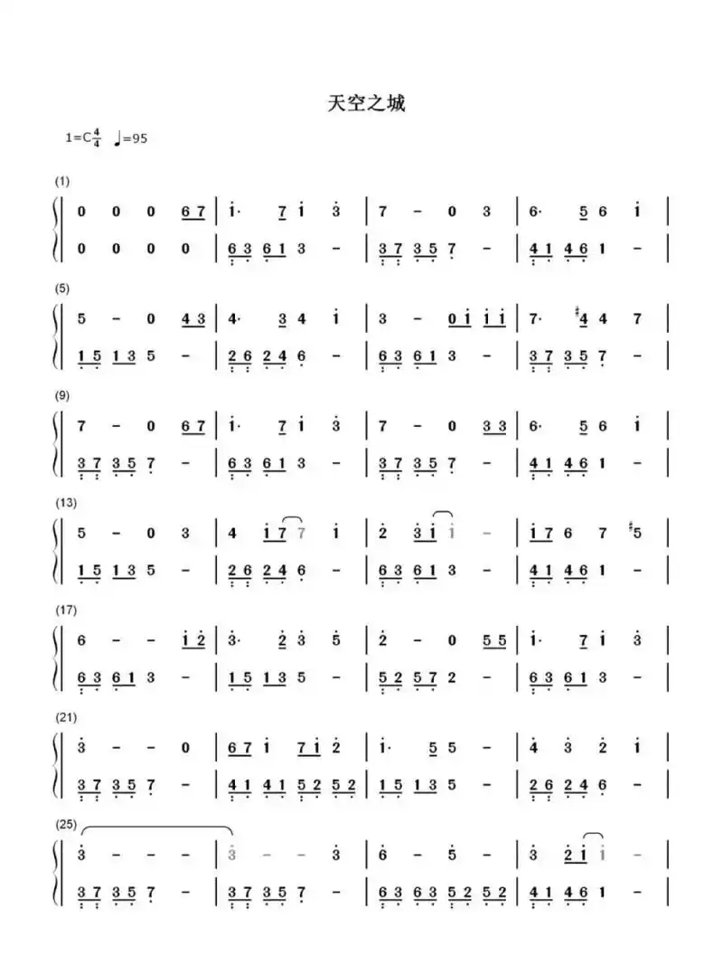 【天空之城】超级简单版好听双手简谱     发过几个版本的 这个最易上