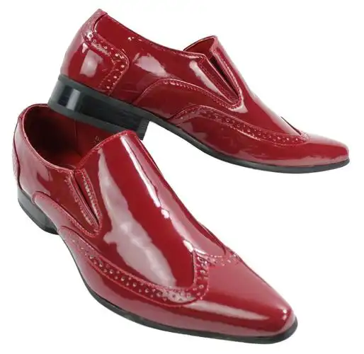 mens italian design black red leather shiny patent shoes smart