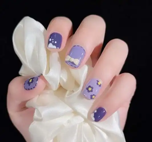 好看的香芋紫蝴蝶结春夏美甲