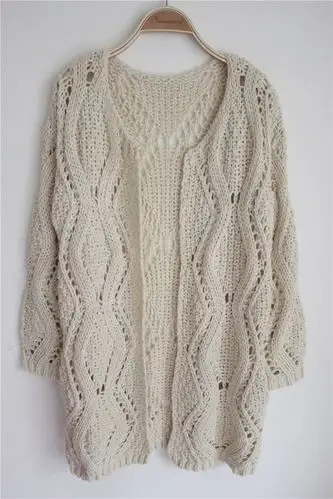 韩国东大门冰淇淋色小清新菱形麻花镂空宽松毛衣外套针织开衫3色