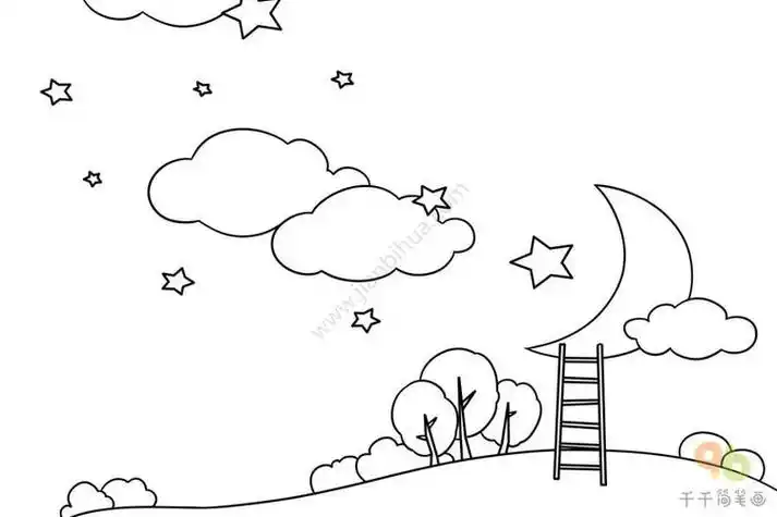 两个人坐在星空前简笔画