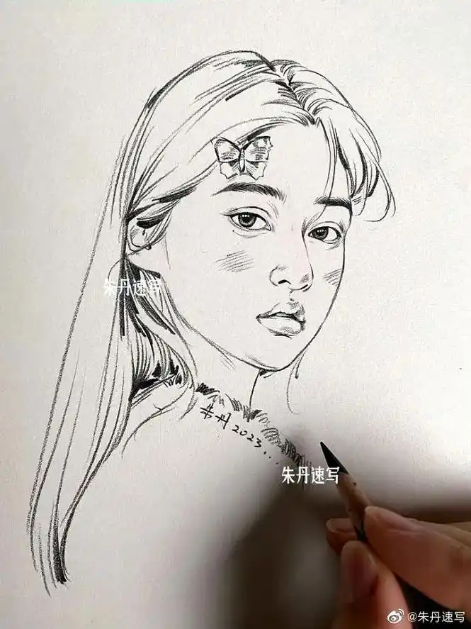 朱丹老师的速写分享.干净,顺畅的线条,唯美精致的五官,严谨而 - 抖音