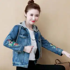 时尚牛仔服连帽短外套女士初春秋季装2020年新款潮上衣小个子百搭