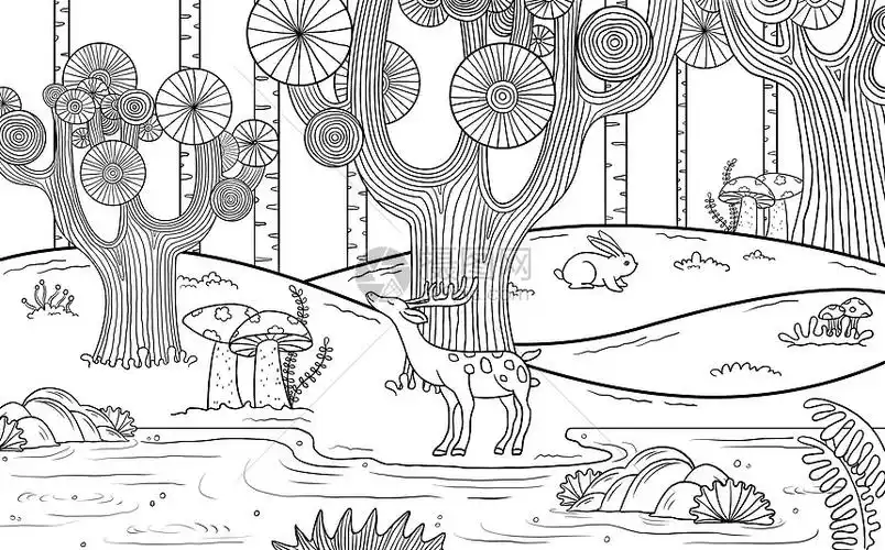 奇幻森林之旅场景简笔画