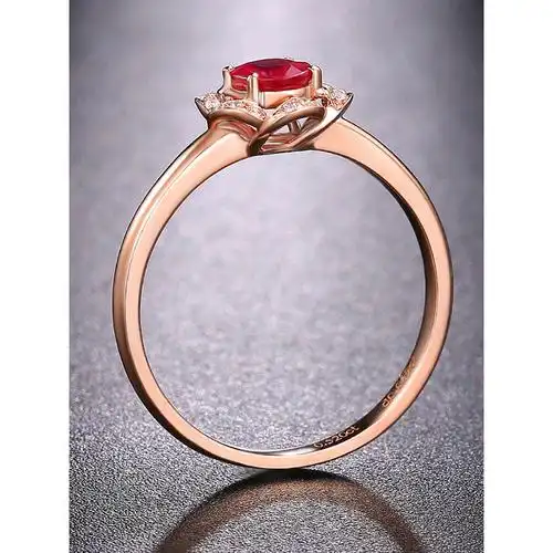 珠宝王国zbwg18k金钻石镶红宝石戒指女款玫瑰花18k彩金钻饰彩宝宝石