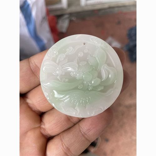 新疆和田玉翡翠绿色白玉荷花莲花吊坠男女款玉项链玉牌子挂件吊坠