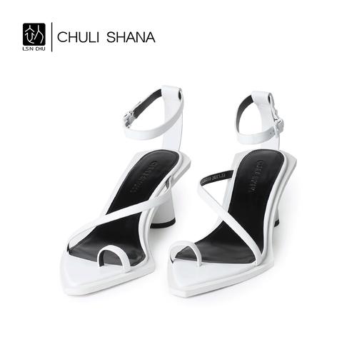 谢可寅同款chuli shana【梦想加】简约一字带设计感细带高跟凉鞋